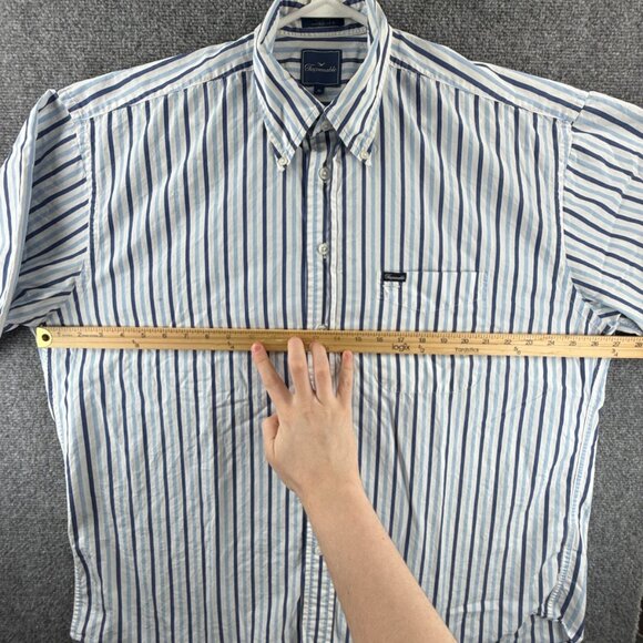 Faconnable Button-Down Cotton XL USA Striped Short Sleeve Blue Mens Shirt Pocket - Picture 5 of 10